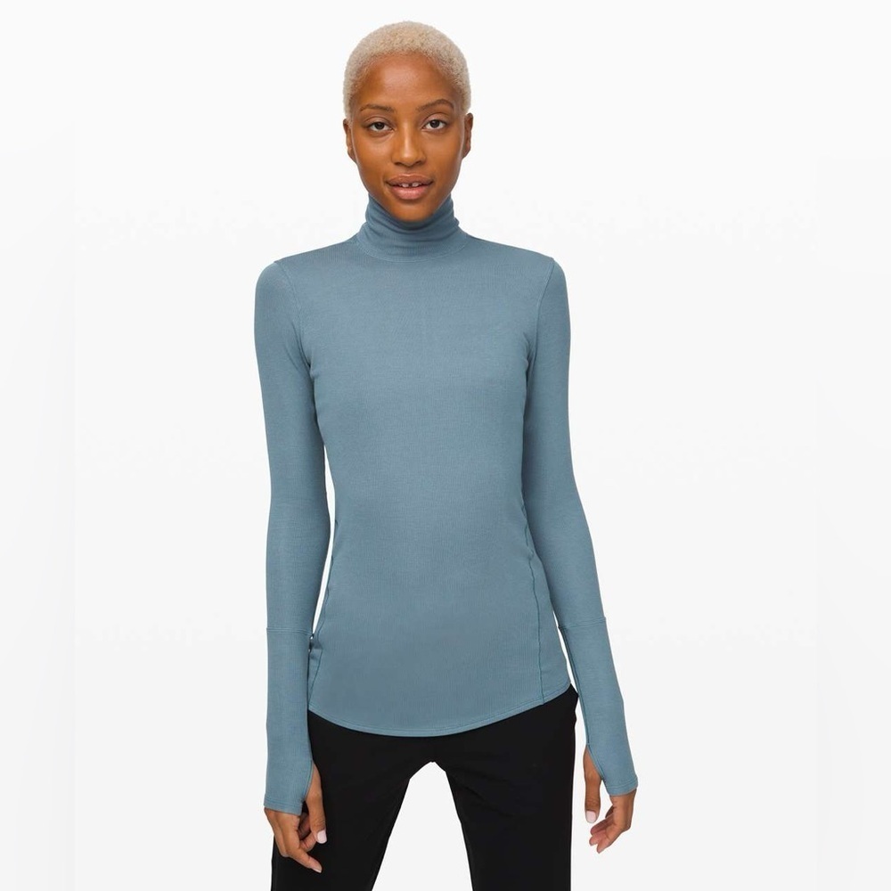 Lululemon Full Day Ahead Turtleneck in Blue Charcoal Athleisure Ribbed